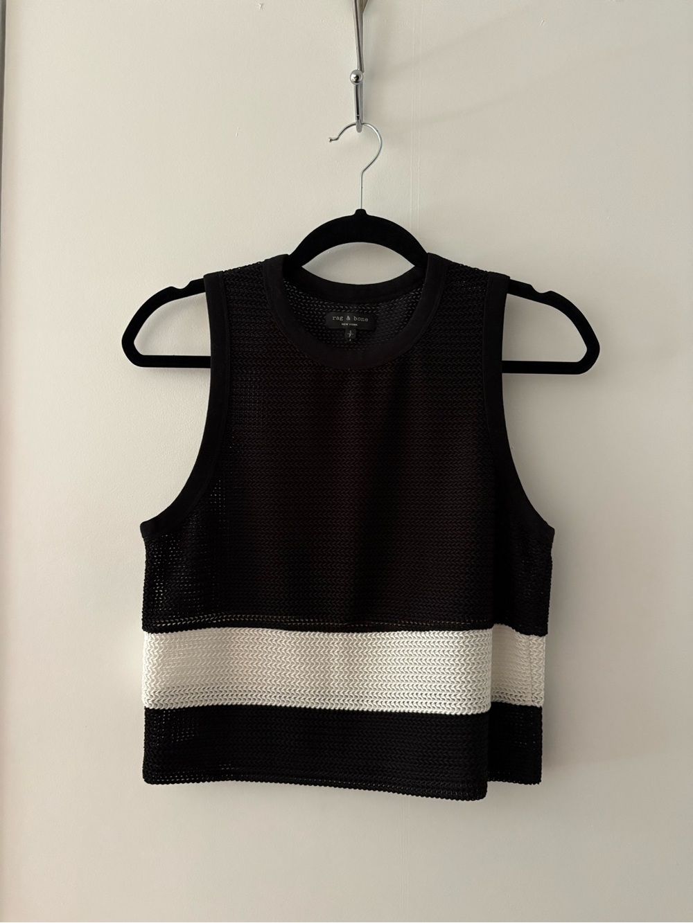 rag & bone Black Knit Tank with White Stripe